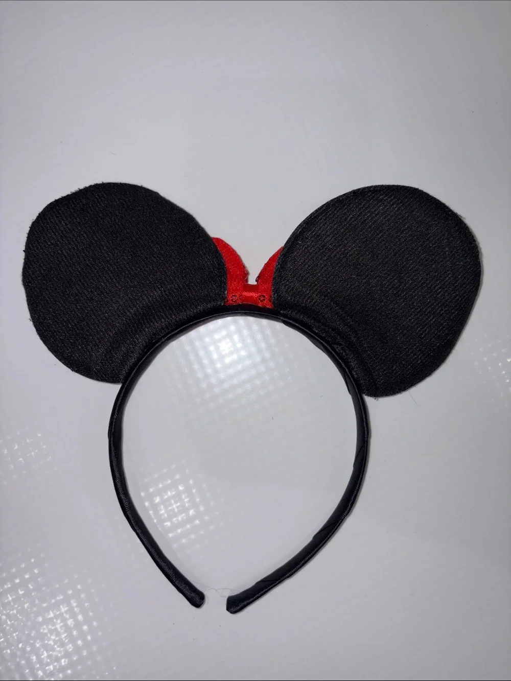 Black Sparkle Mouse Ear Headband with Red Sequin Bow
